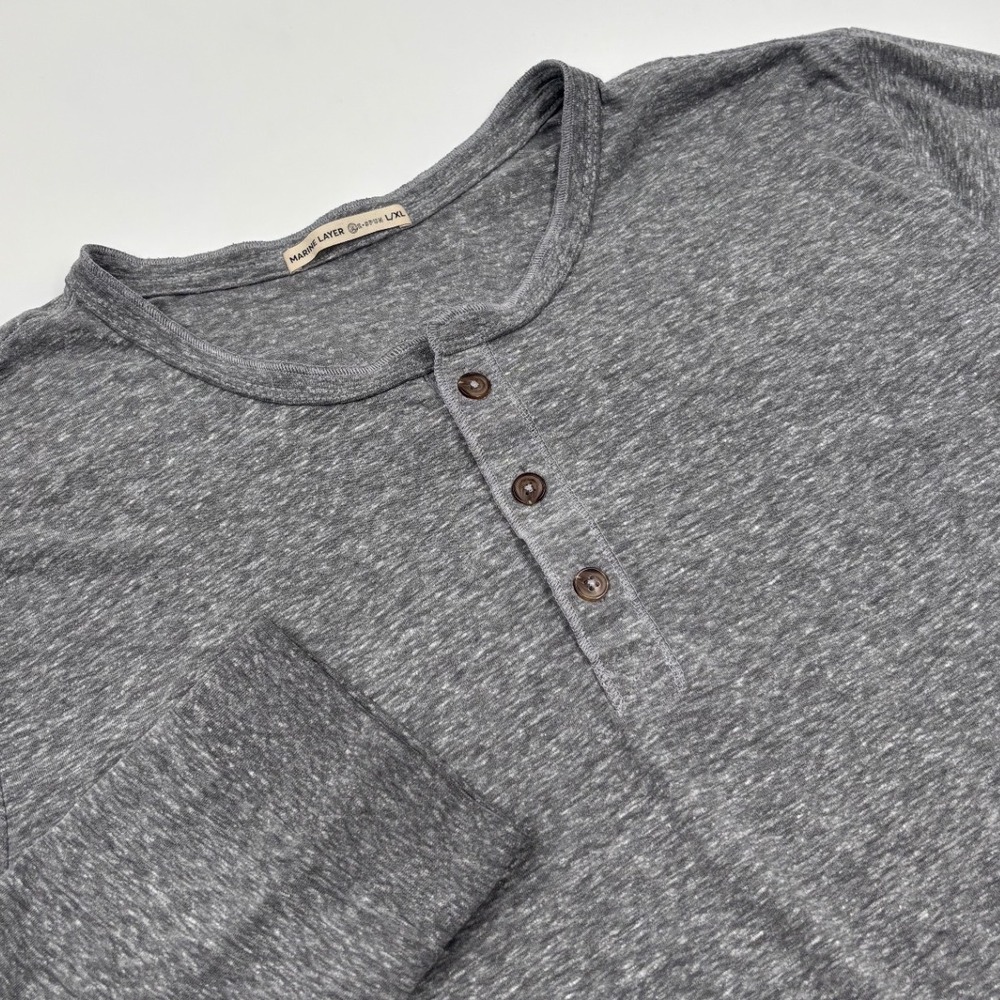 Marine Layer Re-Spun Polyester Henley Shirt Mens L/XL Gray Long‎ Sleeve
